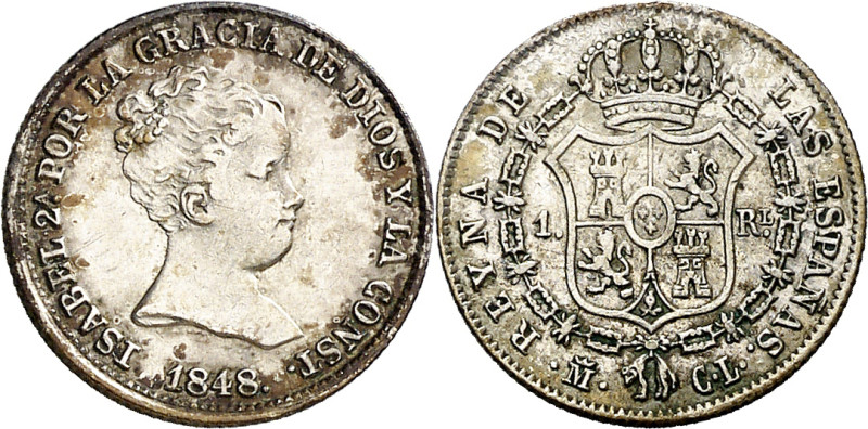 1848. Isabel II. Madrid. CL. 1 real. (AC. 300). Sombras. 1,50 g. MBC+.