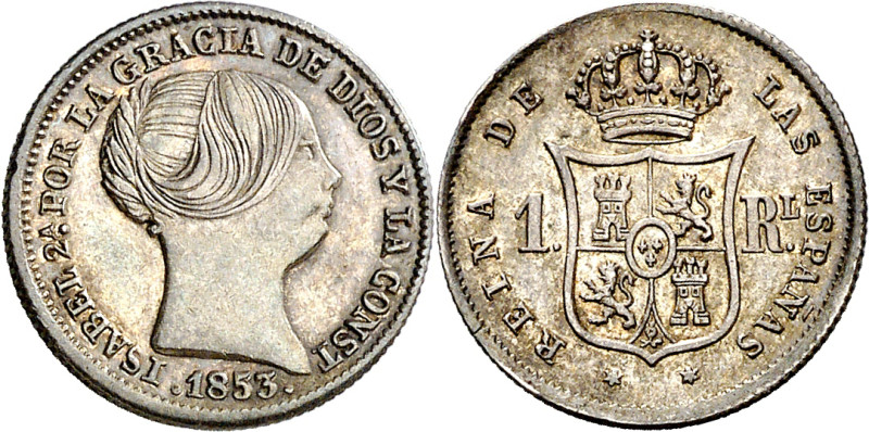 1853. Isabel II. Madrid. 1 real. (AC. 303). Defecto en canto. 1,31 g. MBC+.