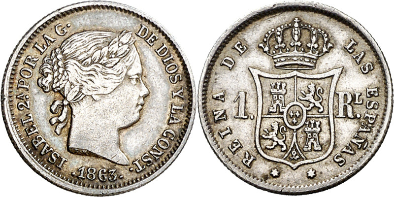 1863. Isabel II. Madrid. 1 real. (AC. 312). 1,29 g. MBC-/MBC.