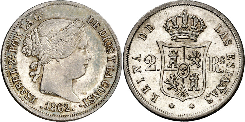 1862. Isabel II. Madrid. 2 reales. (AC. 377). Bella. 2,55 g. EBC.