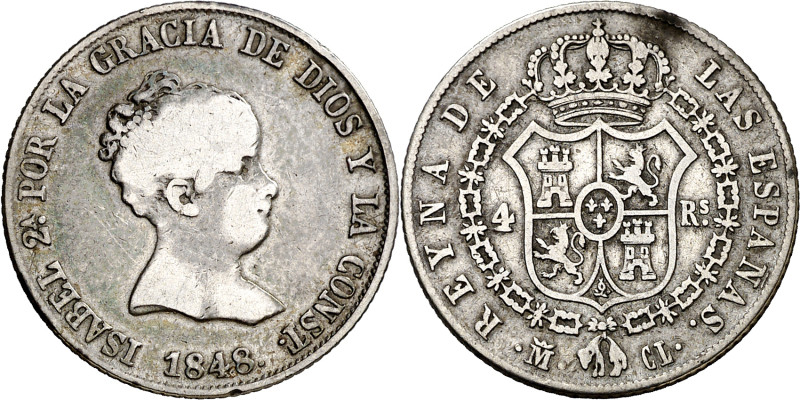 1848. Isabel II. Madrid. CL. 4 reales. (AC. 453). 5,11 g. BC/BC+.