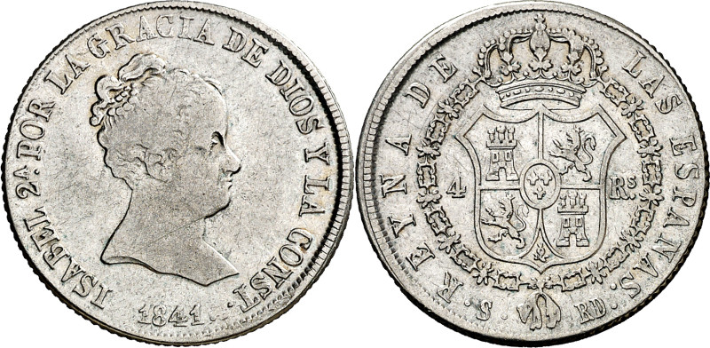 1841. Isabel II. Sevilla. RD. 4 reales. (AC. 479). Escasa. 5,85 g. MBC-.