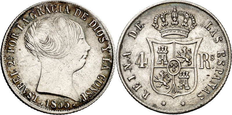 1855. Isabel II. Sevilla. 4 reales. (AC. 489). 5,07 g. MBC-/MBC.