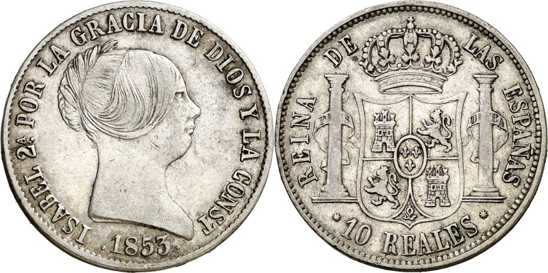 1853. Isabel II. Barcelona. 10 reales. (AC. 508). Ex Áureo 08/05/2001, nº 4918. ...