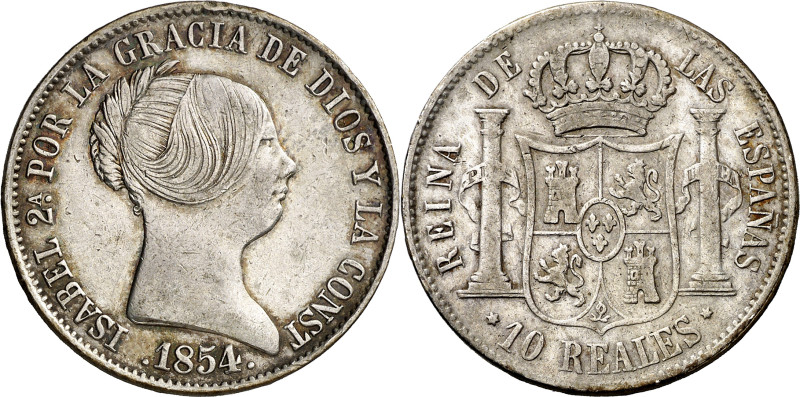 1854. Isabel II. Madrid. 10 reales. (AC. 530). 12,84 g. MBC-.