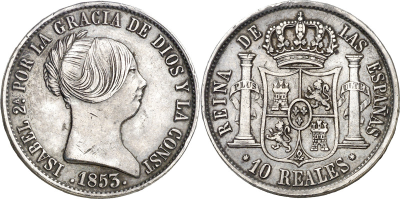 1853. Isabel II. Sevilla. 10 reales. (AC. 550). 12,87 g. MBC.