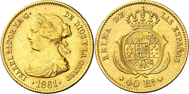 1861. Isabel II. Madrid. 40 reales. (AC. 679). Golpecitos. 3,34 g. MBC/MBC+.