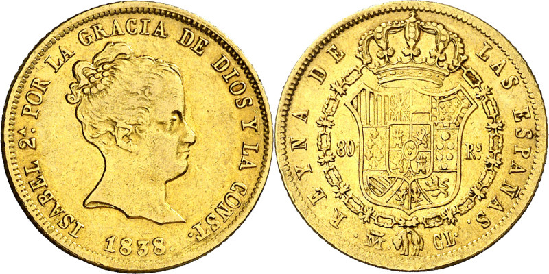 1838. Isabel II. Madrid. CL. 80 reales. (AC. 725). Escasa. 6,70 g. MBC+/EBC-.