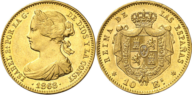 1868*1868. Isabel II. Madrid. 10 escudos. (AC. 815). 8,41 g. EBC-/EBC.