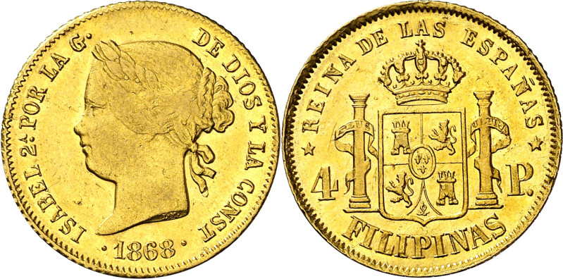 1868. Isabel II. Manila. 4 pesos. (AC. 865). 6,75 g. MBC/MBC+.