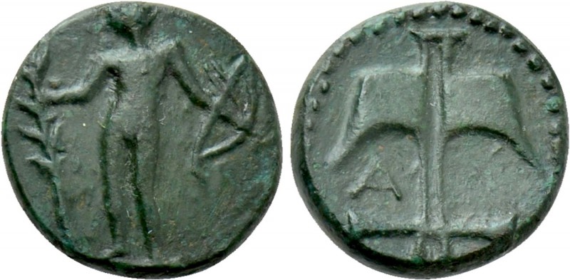 THRACE. Apollonia Pontika. Ae (2nd century BC). 

Obv: Apollo standing left, h...