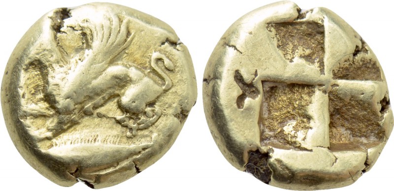 MYSIA. Kyzikos. EL Hekte (Circa 500-450 BC). 

Obv: Sphinx with curved wings, ...