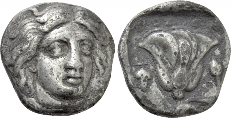 CARIA. Rhodes. Didrachm (Circa 340-316 BC). 

Obv: Radiate head of Helios faci...