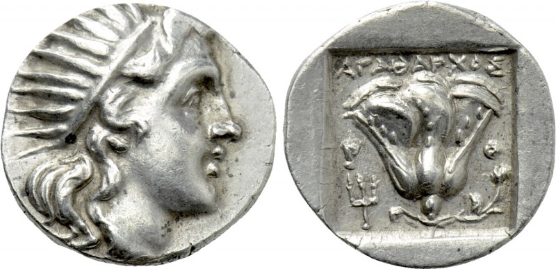 CARIA. Rhodes. Drachm (Circa 188-170 BC). Agatharchos, magistrate. 

Obv: Radi...