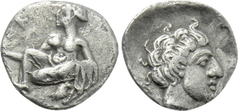 CILICIA. Tarsos. Obol (Circa 389-375 BC). 

Obv: Young woman kneeling left, ca...