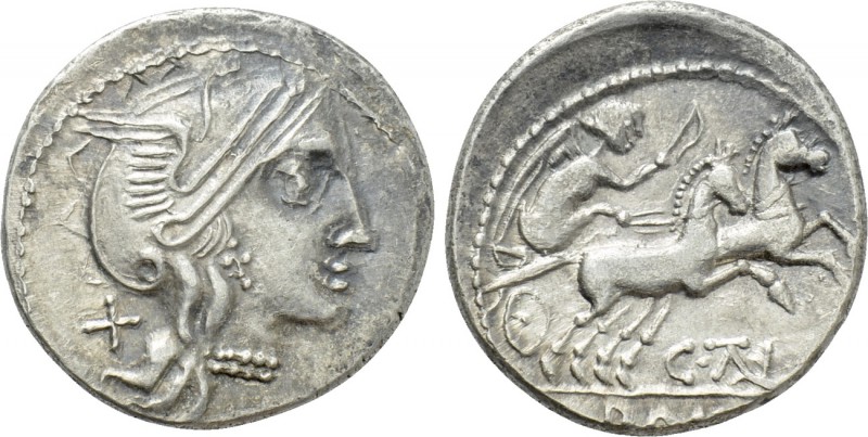 C. THALNA. Denarius (After 154 BC). Contemporary imitation of Rome. 

Obv: Hel...