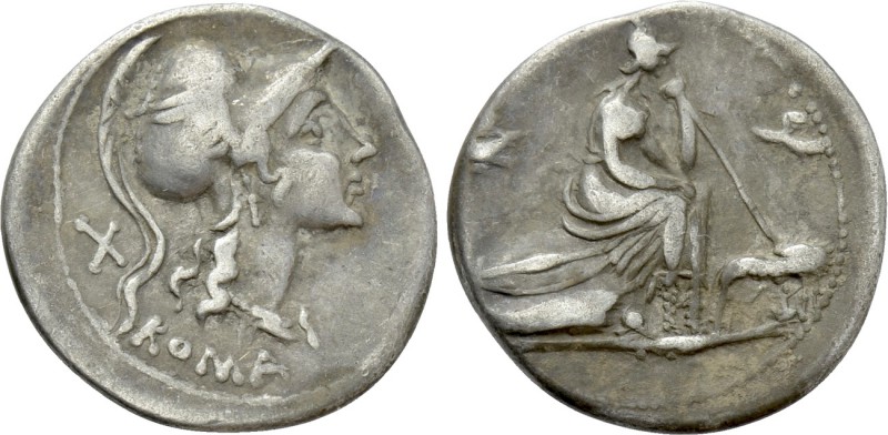 ANONYMOUS. Denarius (115-114 BC). Rome. 

Obv: ROMA. 
Helmeted head of Roma r...