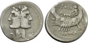C. FONTEIUS. Denarius (114-113 BC). Rome.