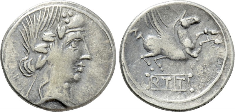 Q. TITUS. Denarius (After 90 BC). Contemporary imitation of Rome. 

Obv: Wreat...