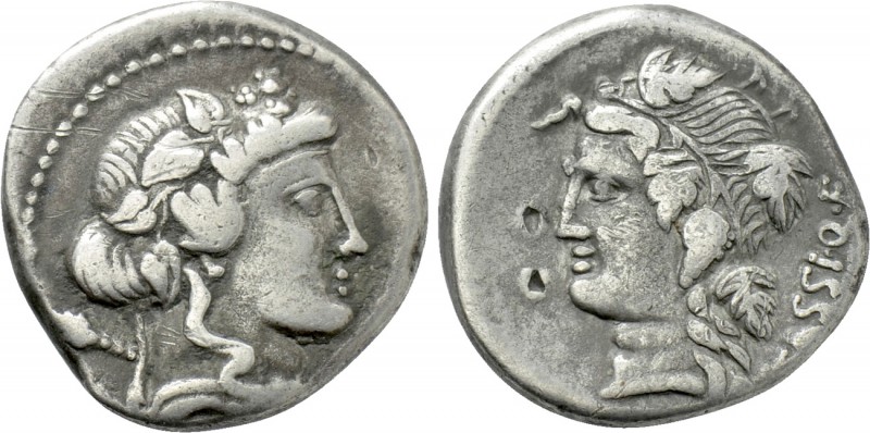 L. CASSIUS Q.F. LONGINUS. Denarius (75 BC). Rome. 

Obv: Head of Liber or youn...