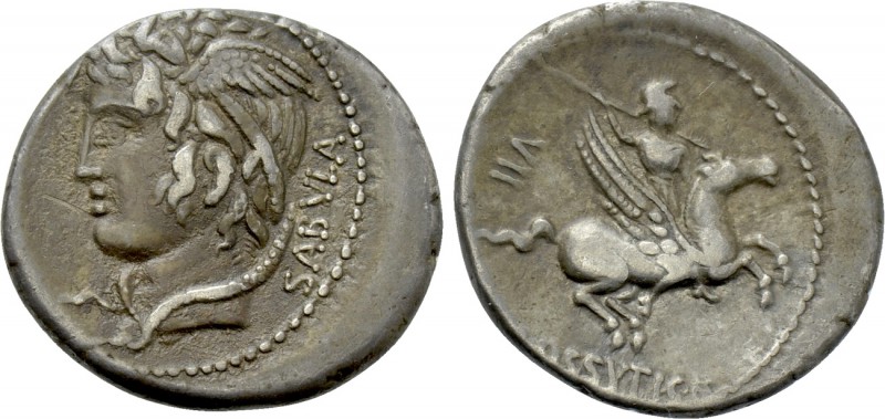 L. COSSUTIUS C.F. SABULA. Denarius (72 BC). Rome. 

Obv: SABVLA. 
Winged head...