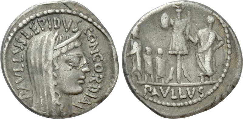 L. AEMILIUS LEPIDUS PAULLUS. Denarius (62 BC). Rome. 

Obv: PAVLLVS LEPIDVS CO...