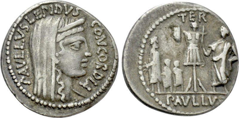 L. AEMILIUS LEPIDUS PAULLUS. Denarius (62 BC). Rome. 

Obv: PAVLLVS LEPIDVS CO...