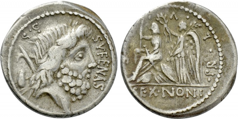 M. NONIUS SUFENAS. Denarius (57 BC). Rome. 

Obv: SVFENAS S C. 
Bearded head ...