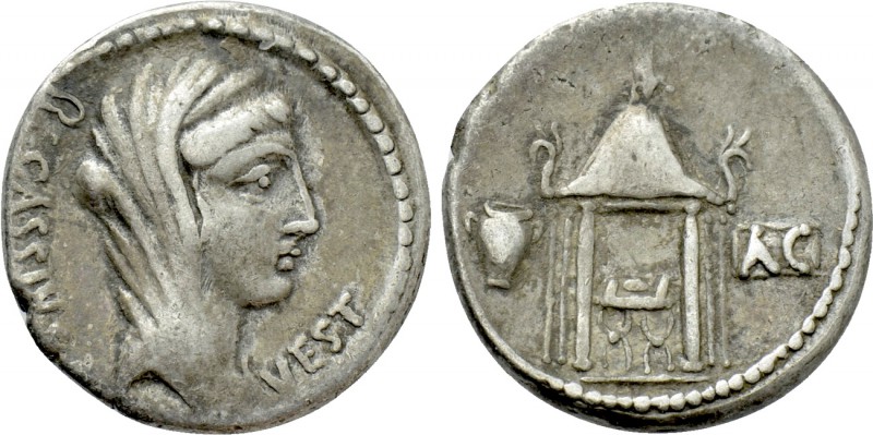 Q. CASSIUS LONGINUS. Denarius (55 BC). Rome. 

Obv: Q CASSIVS VEST. 
Veiled h...