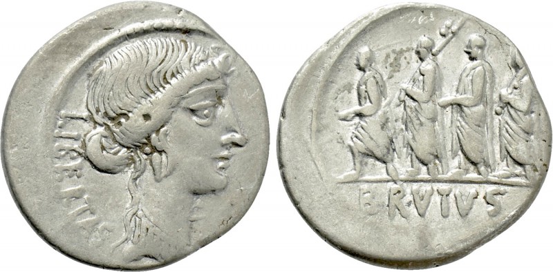 Q. SERVILIUS CAEPIO (M. JUNIUS) BRUTUS. Denarius (54 BC). Rome. 

Obv: LIBERTA...