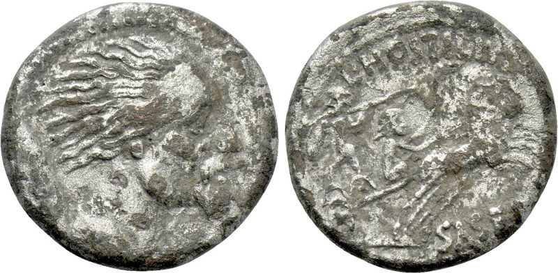 L. HOSTILIUS SASERNA. Fourrée Denarius (48 BC). Imitating Rome. 

Obv: Head of...