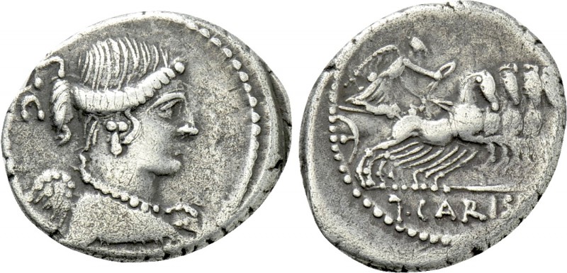 T. CARISIUS. Denarius (46 BC). Rome. 

Obv: S C. 
Draped and winged bust of V...