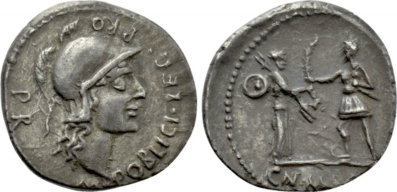 CNAEUS POMPEY II. Denarius (46-45 BC). Corduba; Marcus Poblicius, legatus pro pr...