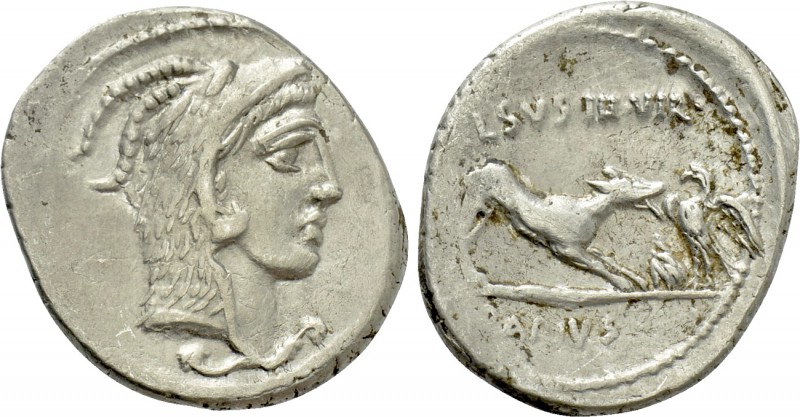 L. PAPIUS CELSUS. Denarius (45 BC). Rome. 

Obv: Head of Juno Sospita right, w...