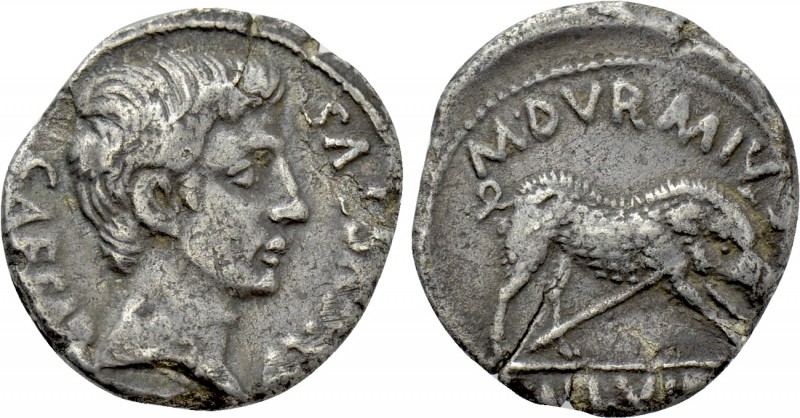 AUGUSTUS (27 BC-14 AD). Denarius. Rome. M. Durmius, moneyer. 

Obv: CAESAR AVG...