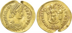 HONORIUS (393-423). GOLD Tremissis. Constantinople.
