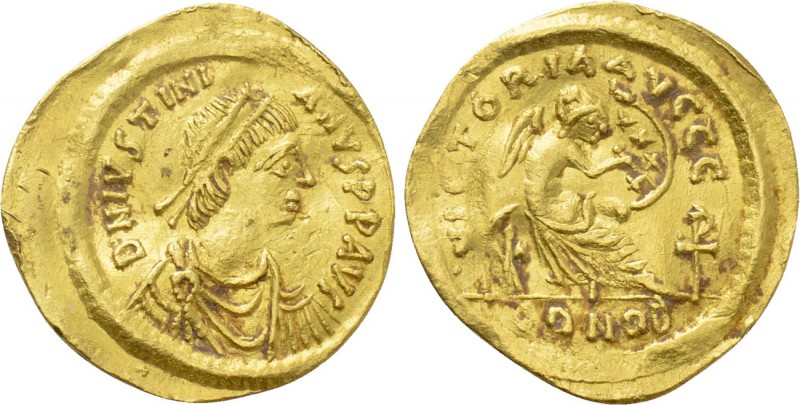 JUSTINIAN I (527-565). GOLD Semissis. Constantinople. 

Obv: D N IVSTINIANVS P...