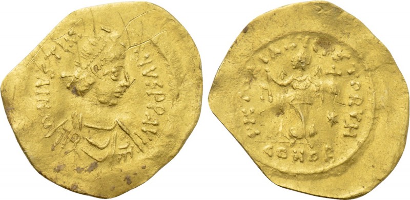 JUSTINIAN I (527-565). GOLD Tremissis. Constantinople. 

Obv: D N IVSTINIANVS ...