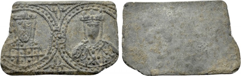 BYZANTINE LEAD PLAQUES. Uncertain (Circa 10th-12th centuries). 

Obv: Crowned ...