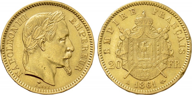 FRANCE. Napoléon III (1852-1870). GOLD 20 Francs (1861-A). Paris. 

Obv: NAPOL...