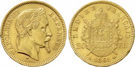 FRANCE. Napoléon III (1852-1870). GOLD 20 Francs (1861-A). Paris.
