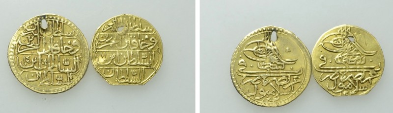 2 Ottoman Gold Coins. 

Obv: .
Rev: .

. 

Condition: See picture.

Wei...