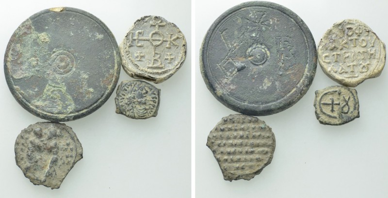 4 Byzantine Seals, Weights and Coins. 

Obv: .
Rev: .

. 

Condition: See...