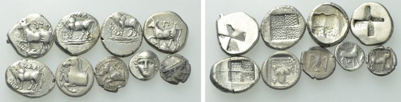 9 Greek Silver Coins. 

Obv: .
Rev: .

. 

Condition: See picture.

Wei...