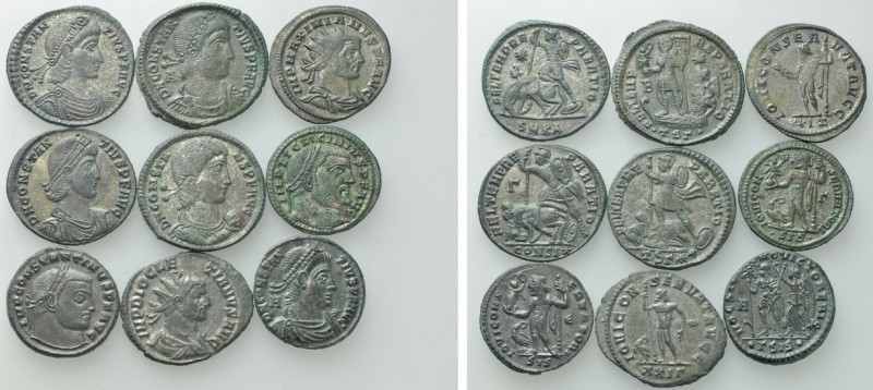 9 Late Roman Coins in Attractive Condition. 

Obv: .
Rev: .

. 

Conditio...