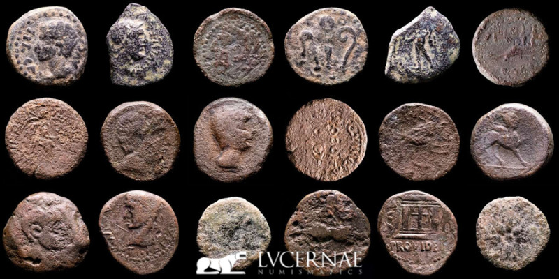 Ancient Hispania - Lot comprising nine (9) Bronze coins - II-I c. BC. / I c. AD....