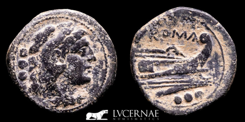 Roman Republic. - Anonymous AE Quadrans (8.66 g., 22 mm.). Rome 211BC. 

Head of...