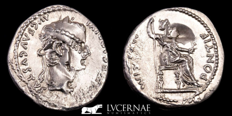 Roman Empire - Tiberius, AD 14-37. Silver denarius (3,68 g., 20 mm.). Minted in ...