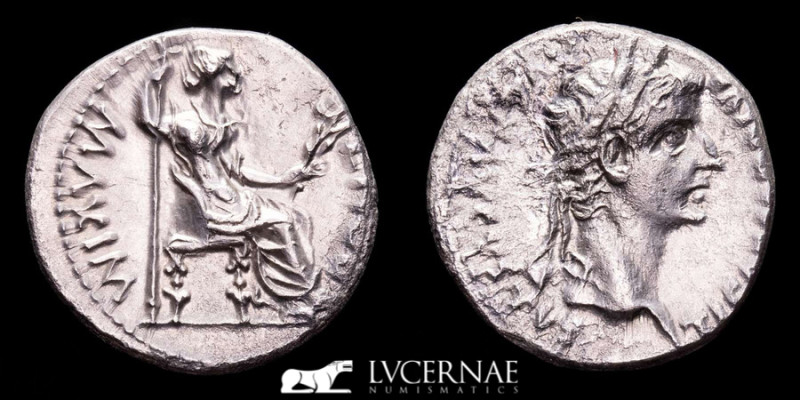 Roman Empire - Tiberius, AD 14-37. Silver denarius (3,80 g., 18 mm.). Minted in ...