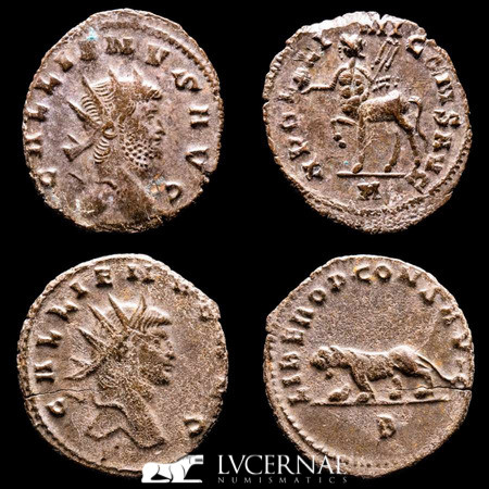 Roman Empire - Lot comprising two coins: 

Gallienus. (A.D. 253-268.) AE antonin...